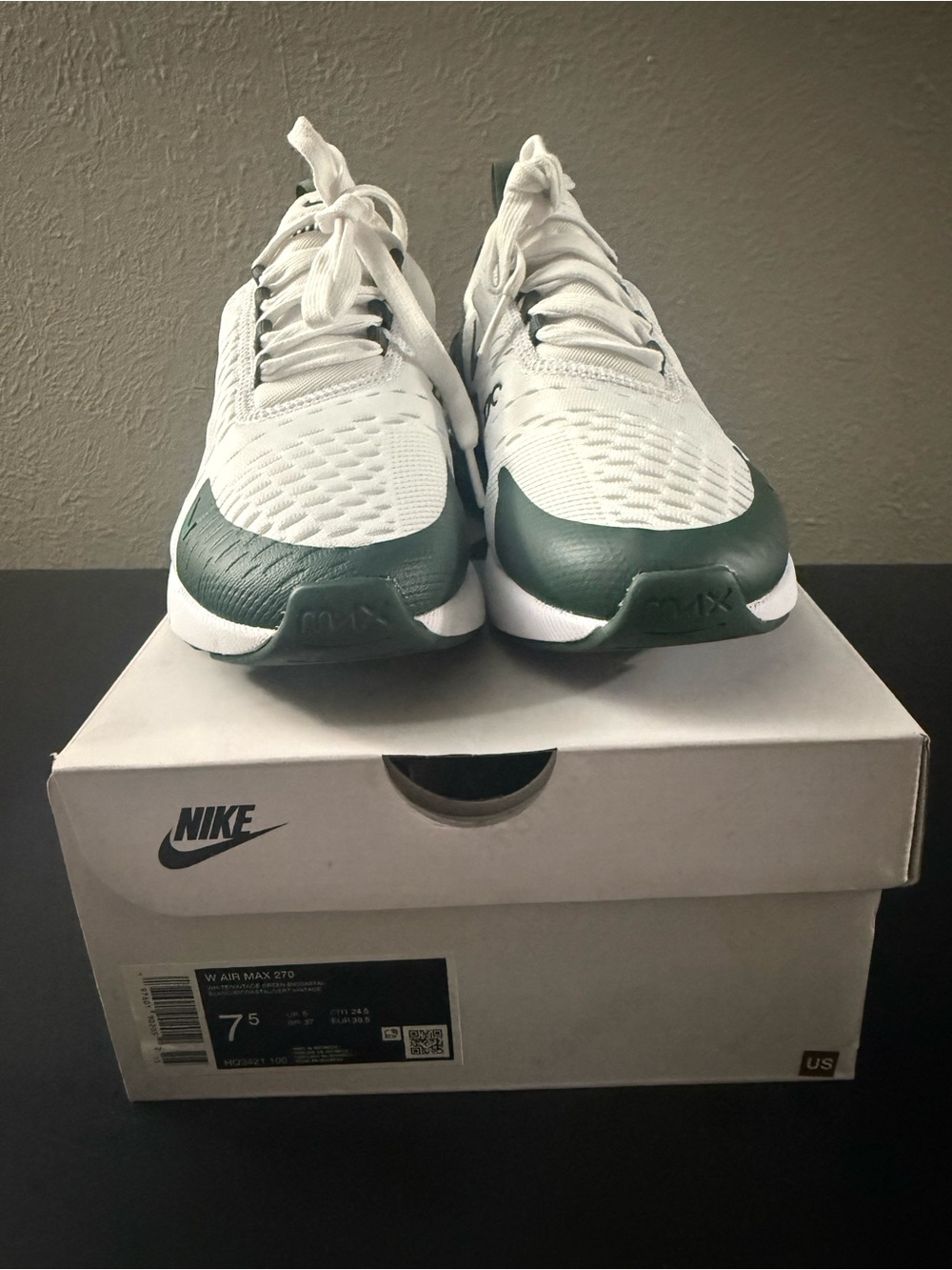 Nike Air Max 270 White and Dark Green Running Shoes